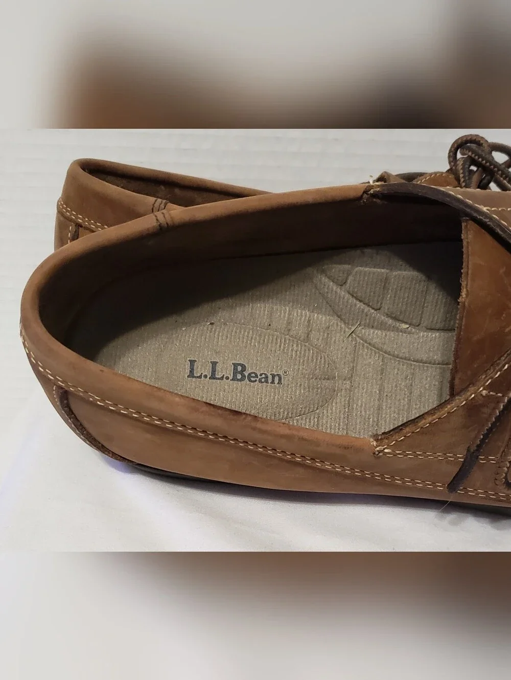 L.L.Bean Men's Leather Moccasins Rubber Sole Blucher Moc Brown Size 12 D